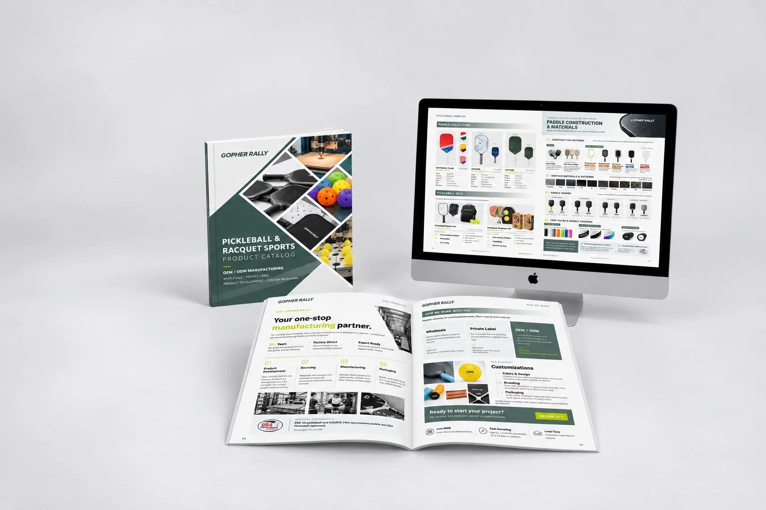 Gopher Rally Product Catalog: cover, open spread and digital view